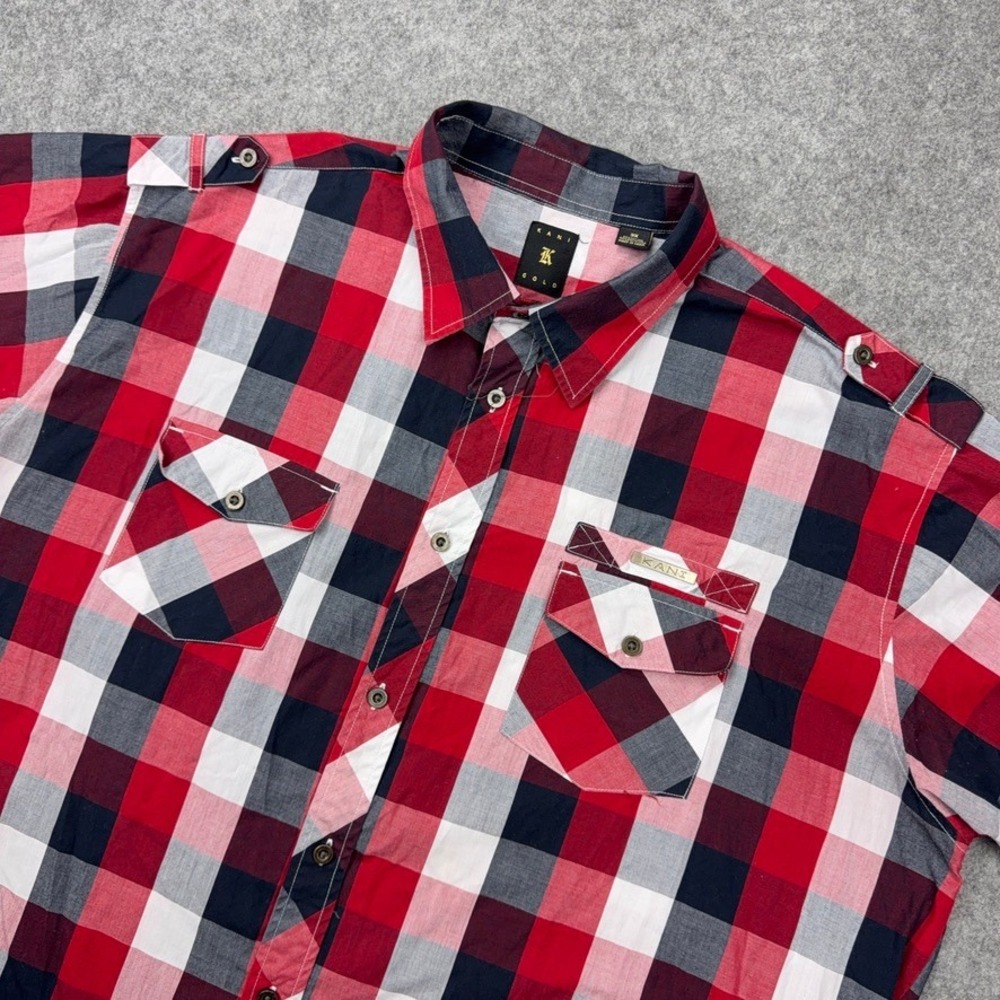 VTG Karl Kani Shirt Men 3XL Red Plaid Gold Series Short Sleeve Hip Hop Button Up